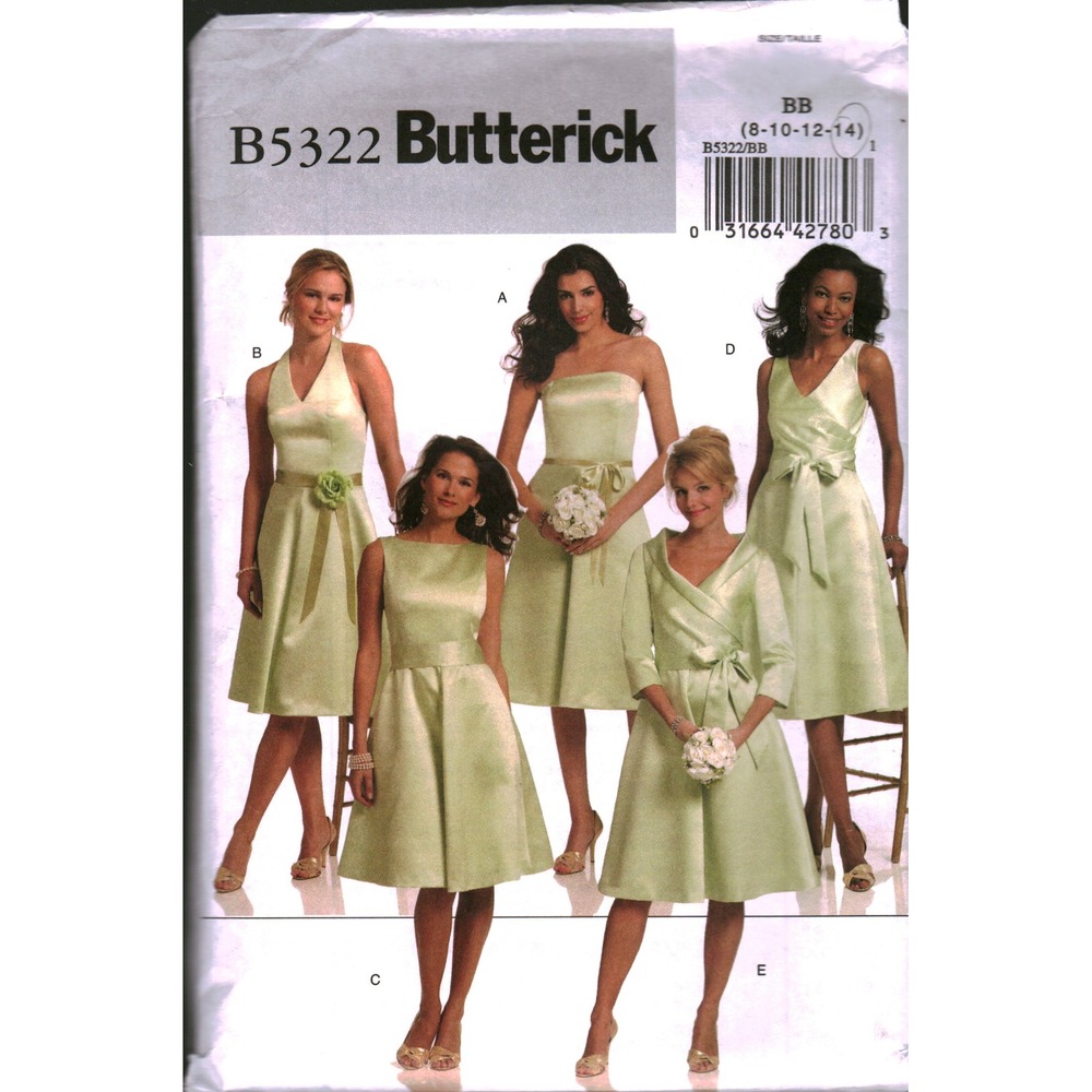 Butterick B5322 Sewing Pattern Misses Dress Sash Bridal Prom Size 8-14 cut